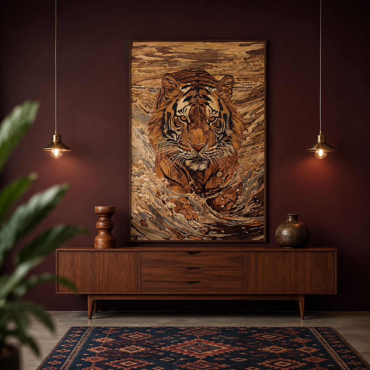 Mysore Rosewood Inlay – Tiger in the Rapids