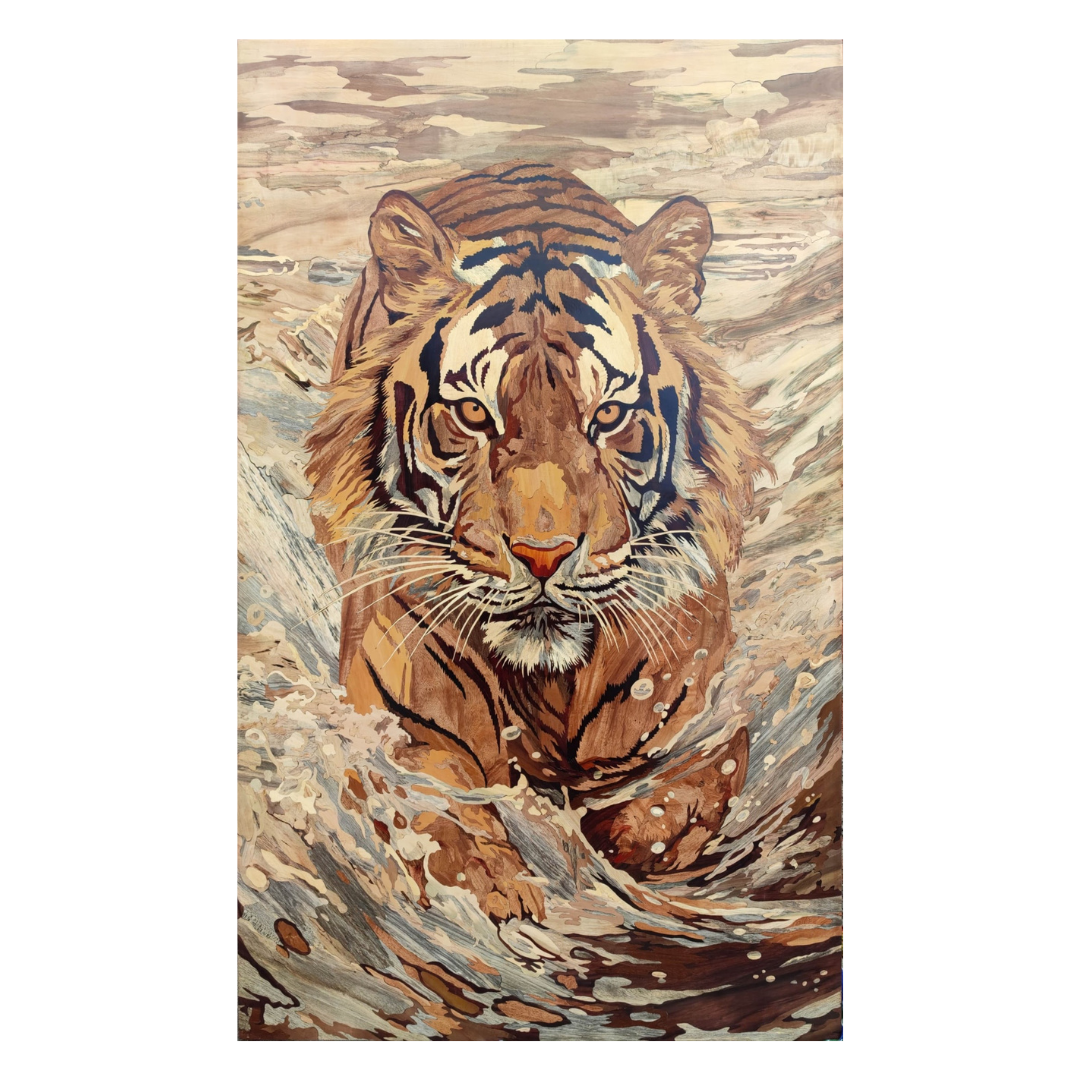Mysore Rosewood Inlay – Tiger in the Rapids