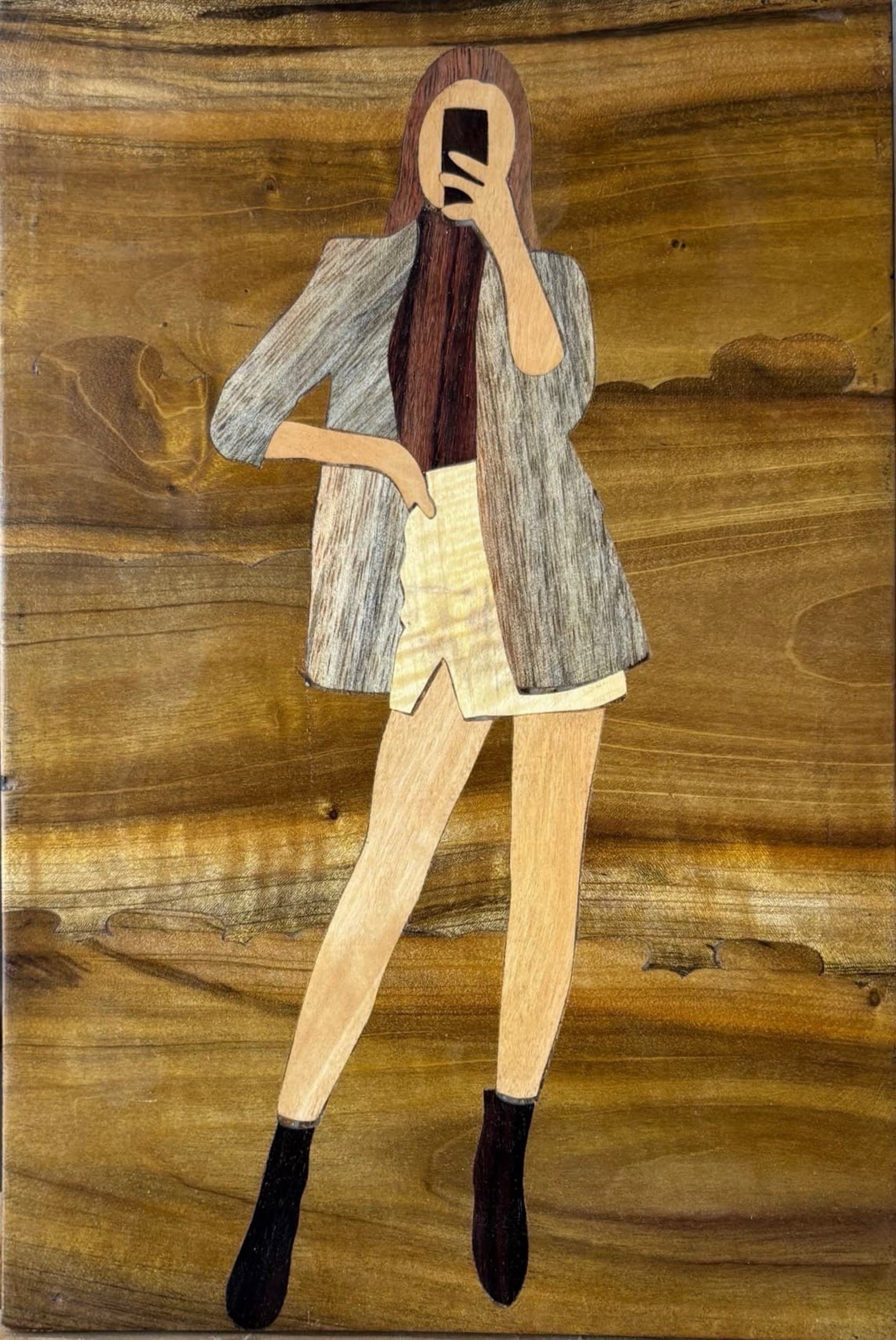 Mysore Rosewood Inlay – Woman with a Phone