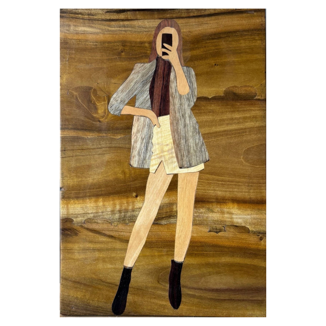 Mysore Rosewood Inlay – Woman with a Phone