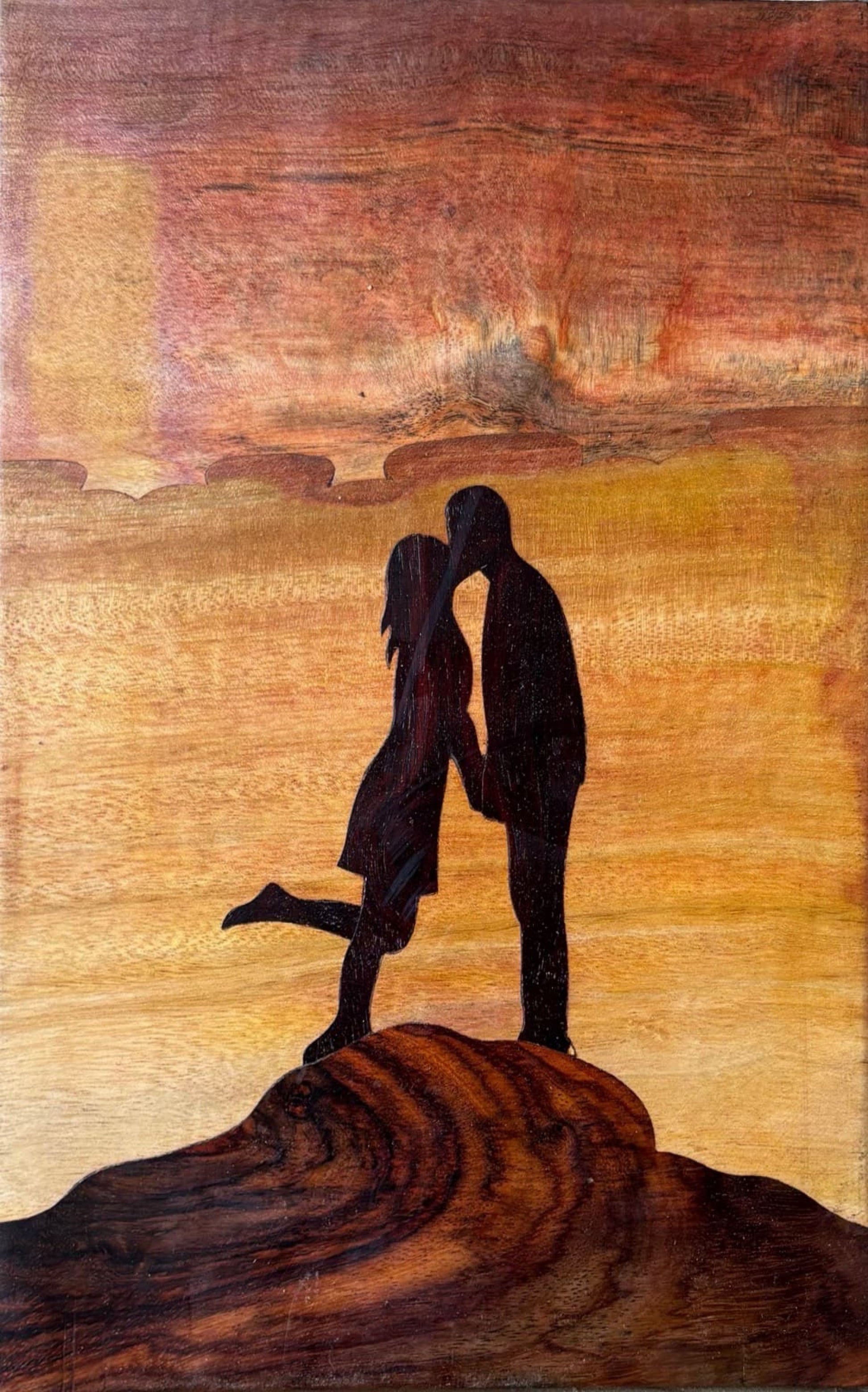 Mysore Rosewood Inlay – Couple at Sunset