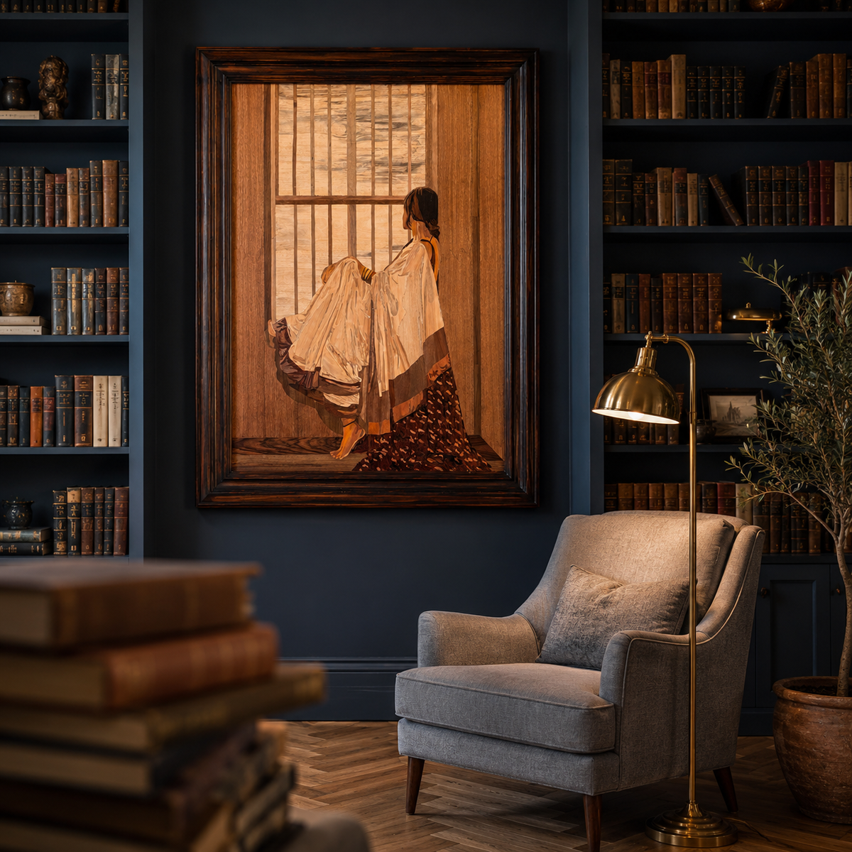 Mysore Rosewood Inlay – Woman by the Window | Masterpiece
