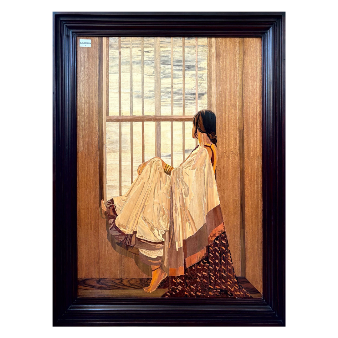 Mysore Rosewood Inlay – Woman by the Window | Masterpiece