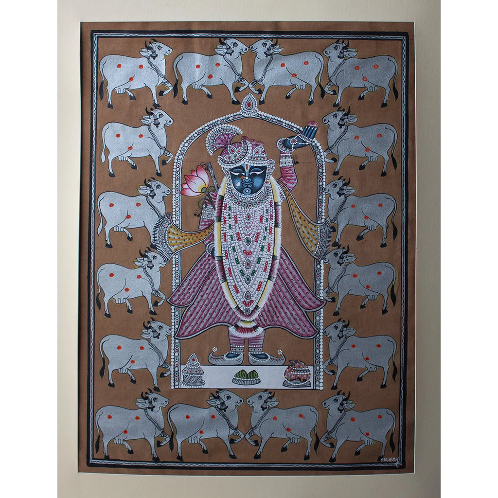 Pichwai Art - Shreenath Ji with Pichwai Cows