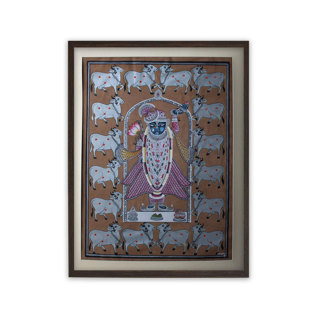 Pichwai Art - Shreenath Ji with Pichwai Cows