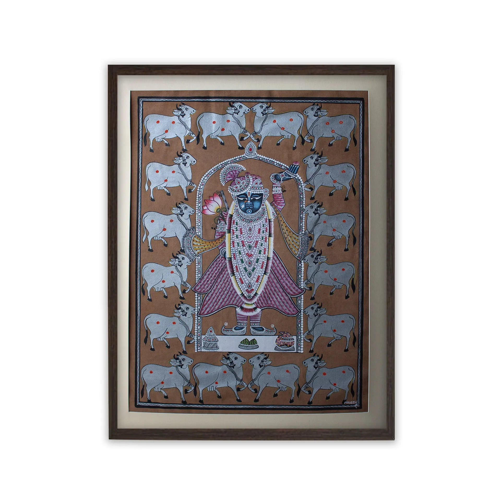 Pichwai Art - Shreenath Ji with Pichwai Cows