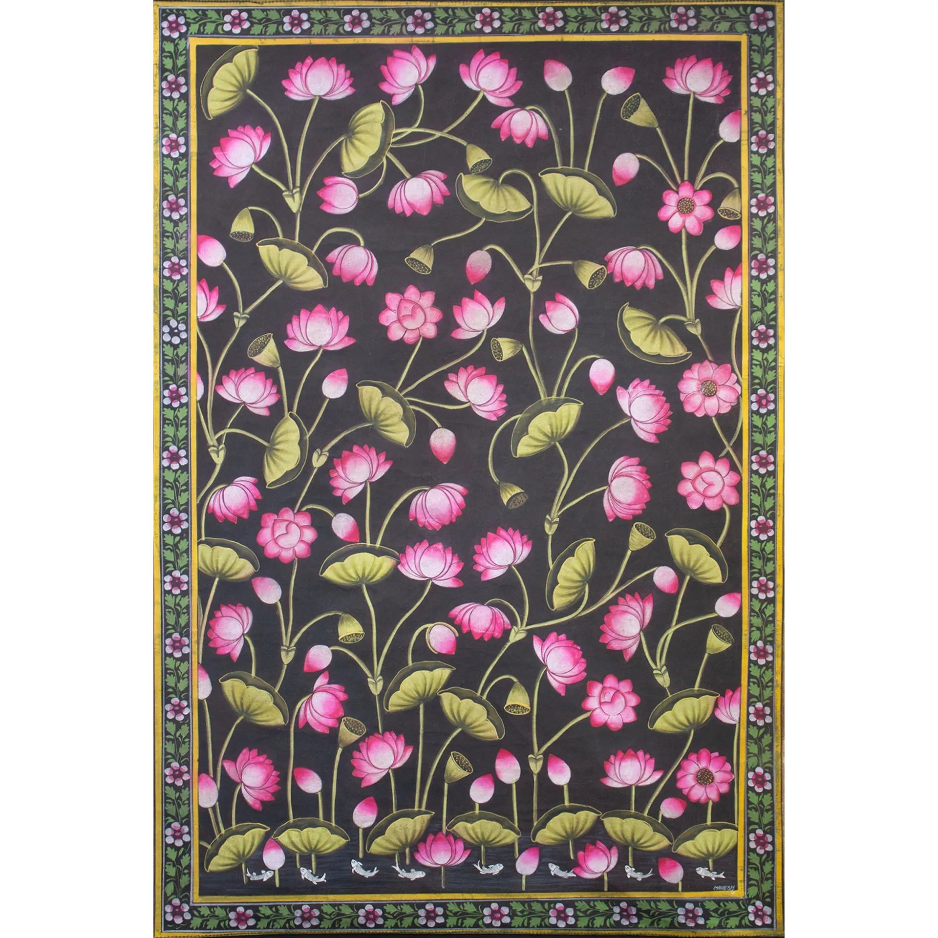 Pichwai Art - Kamal Talai in Black base