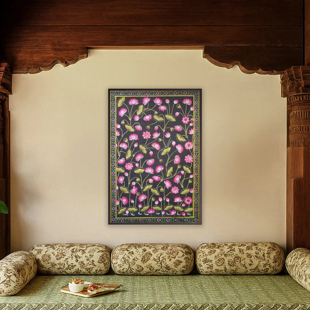 Pichwai Art - Kamal Talai in Black base