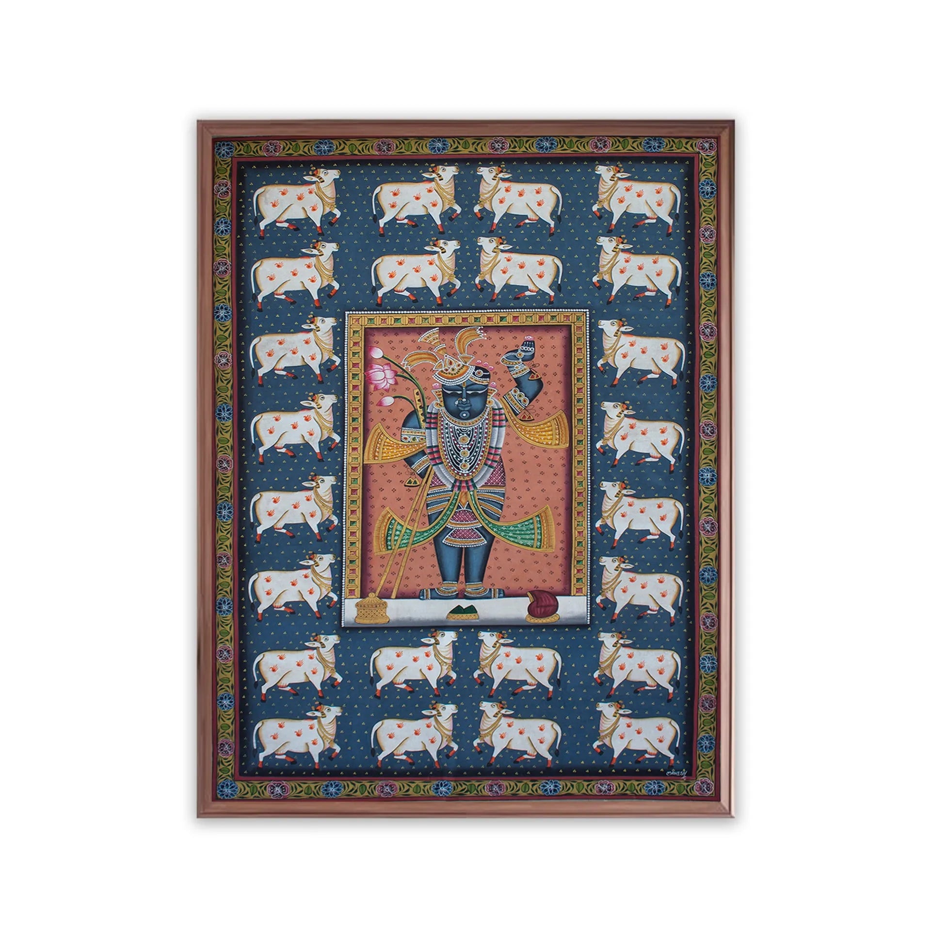 Pichwai Art - Shreenath Ji with cows