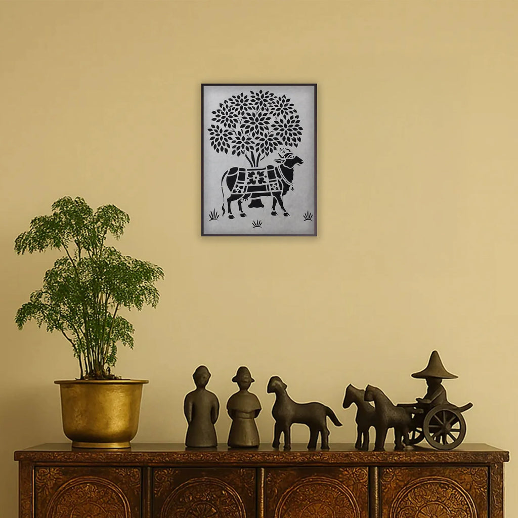 Sanjhi Art - Pichwai cow and tree