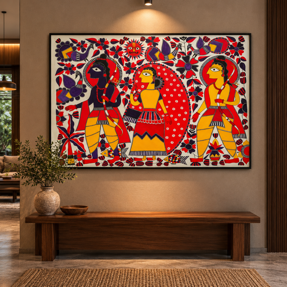 Madhubani - Ram, Lakshman, and Sita