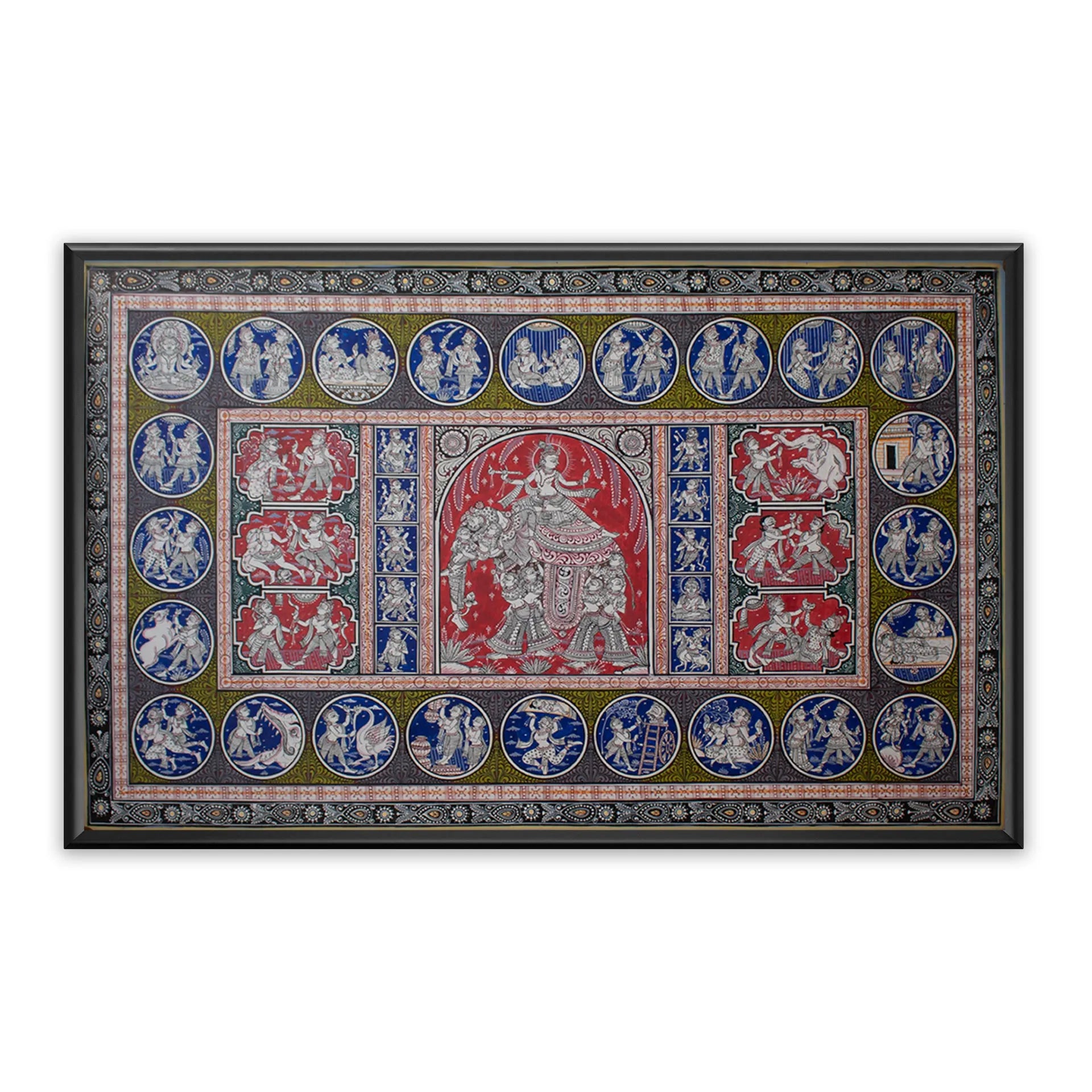 Orissa Pattachitra - Kandarp haathi and krishna leela