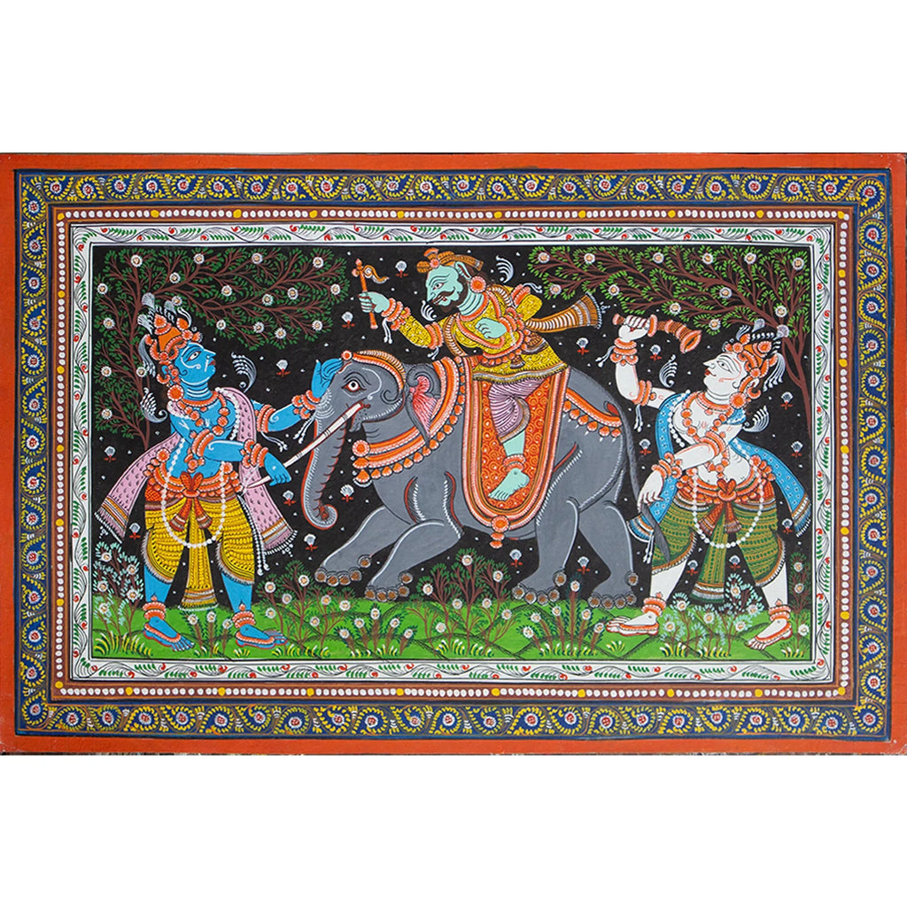 Orissa Pattachitra - Krishna Balram war with elephnat