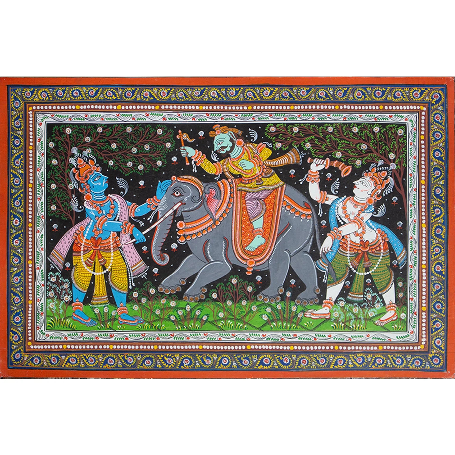 Orissa Pattachitra - Krishna Balram war with elephnat