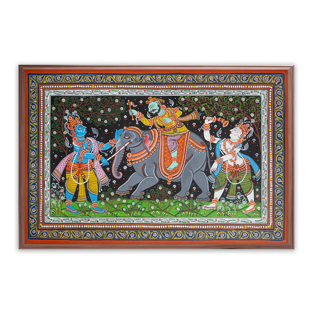 Orissa Pattachitra - Krishna Balram war with elephnat