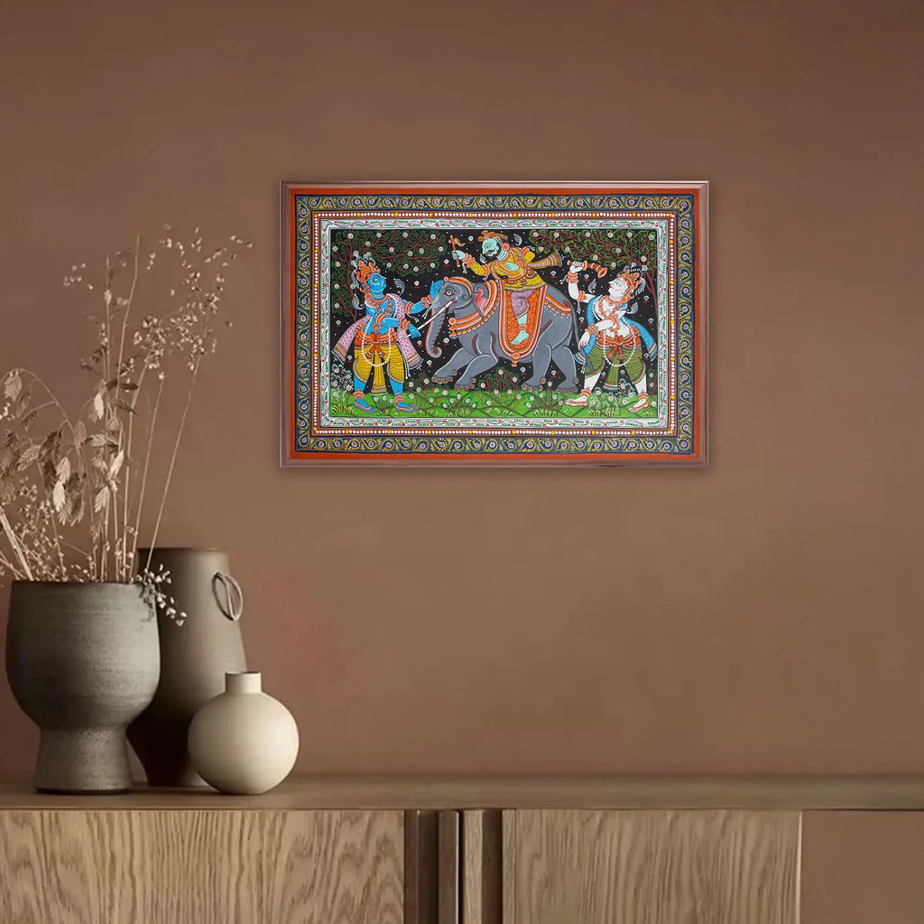 Orissa Pattachitra - Krishna Balram war with elephnat