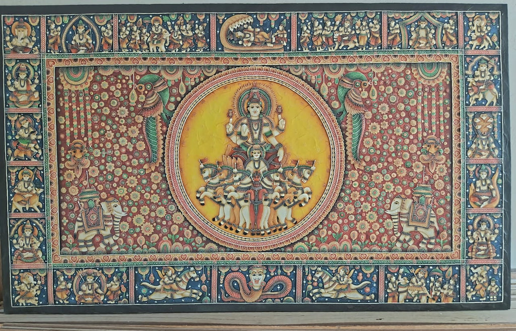 Stone Dust Painting – Surya Dev with Seven-Horse Chariot