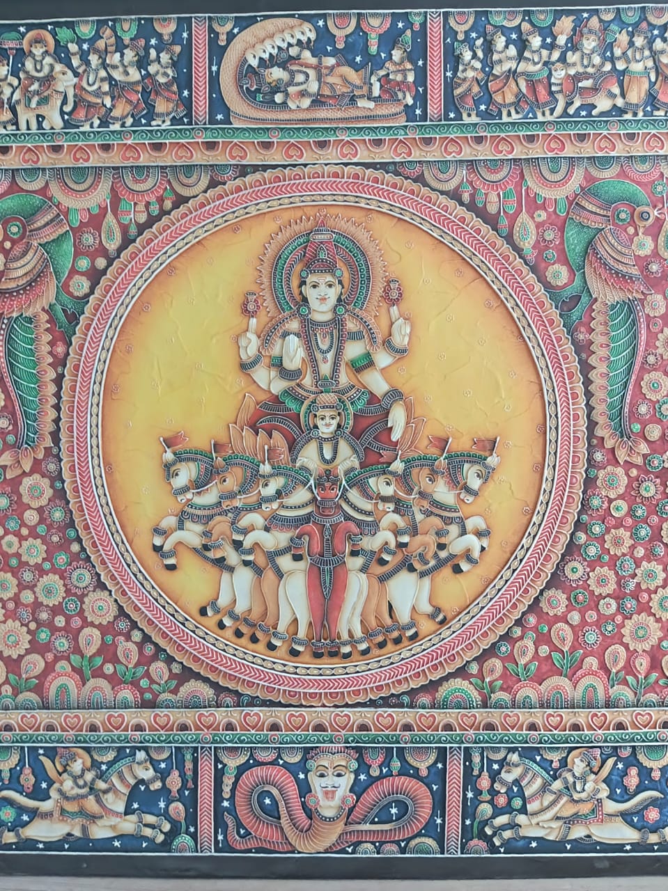 Stone Dust Painting – Surya Dev with Seven-Horse Chariot