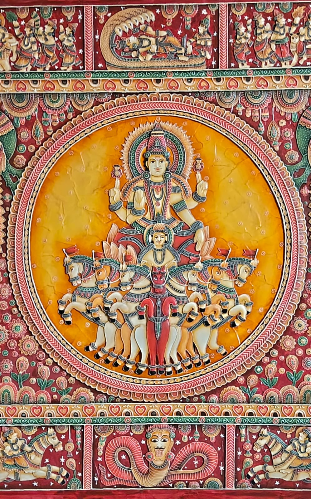 Stone Dust Painting – Surya Dev with Seven-Horse Chariot