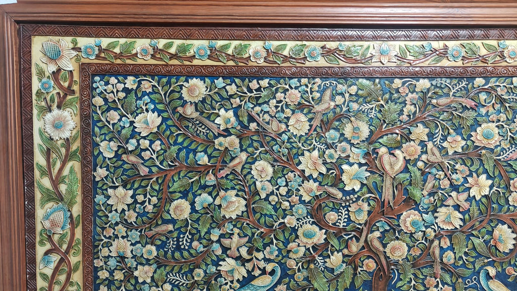 Stone Dust Painting – Floral Tree with Birds and Peacocks