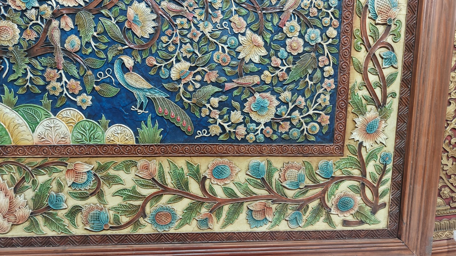 Stone Dust Painting – Floral Tree with Birds and Peacocks