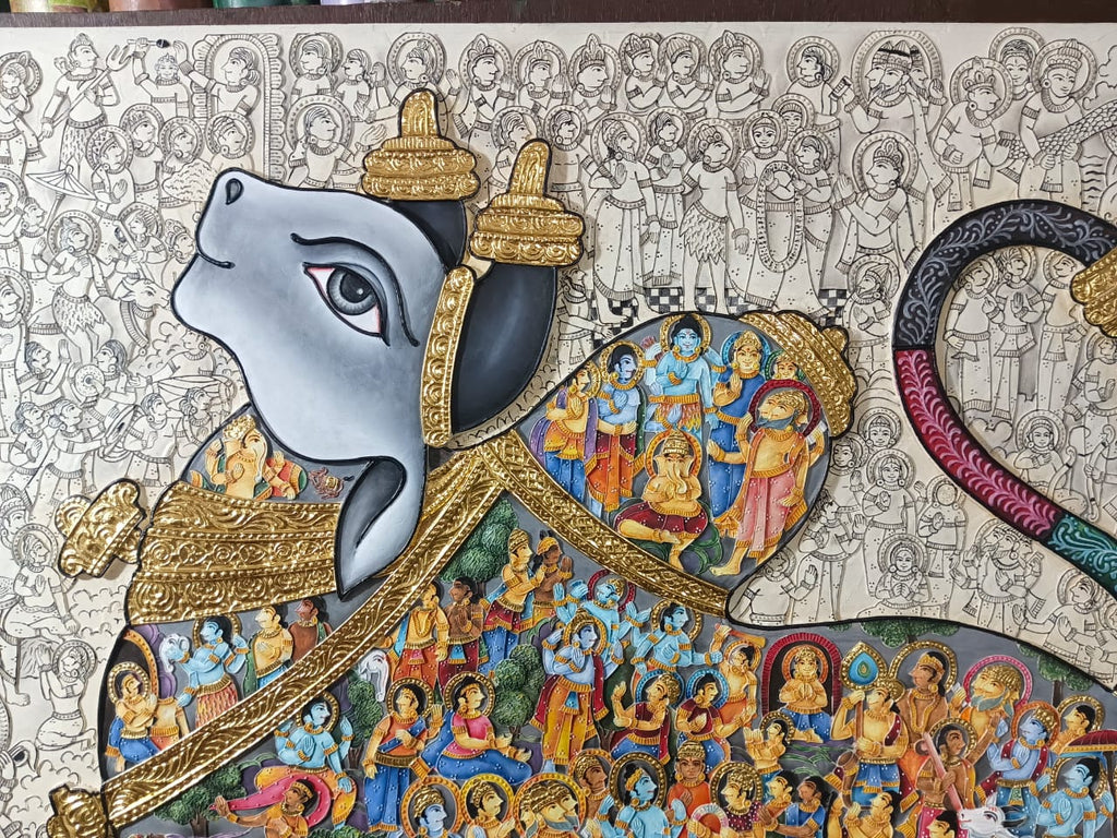 Stone Dust Painting – Sacred Cow with Krishna Leelas