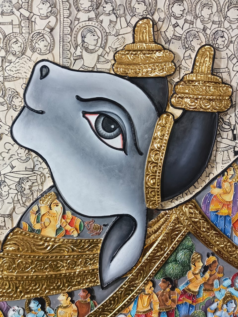 Stone Dust Painting – Sacred Cow with Krishna Leelas