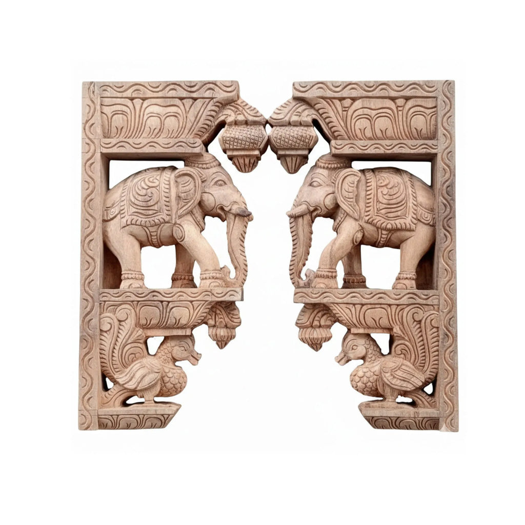 Wood sculpture Madhavamala - Brackets Elephant Set of Two