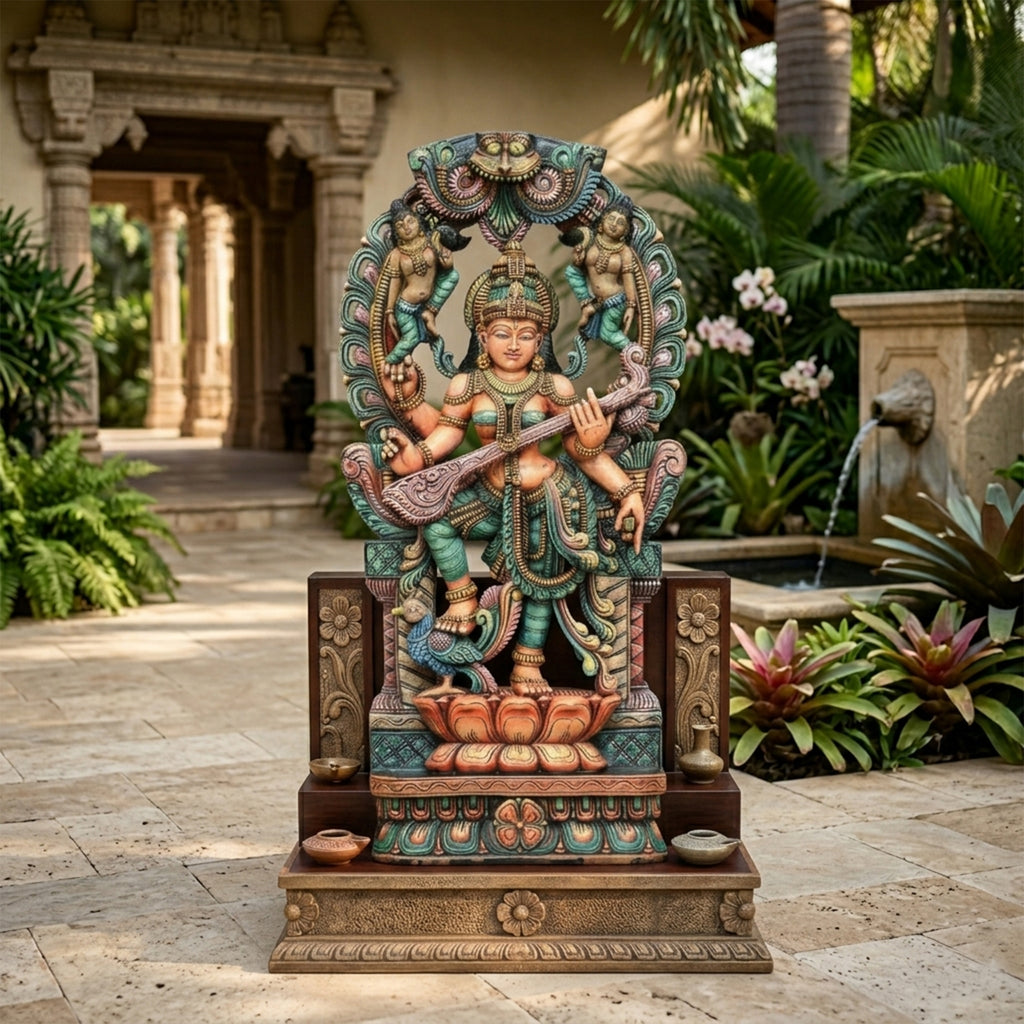 Wood sculpture Madhavamala - Saraswati