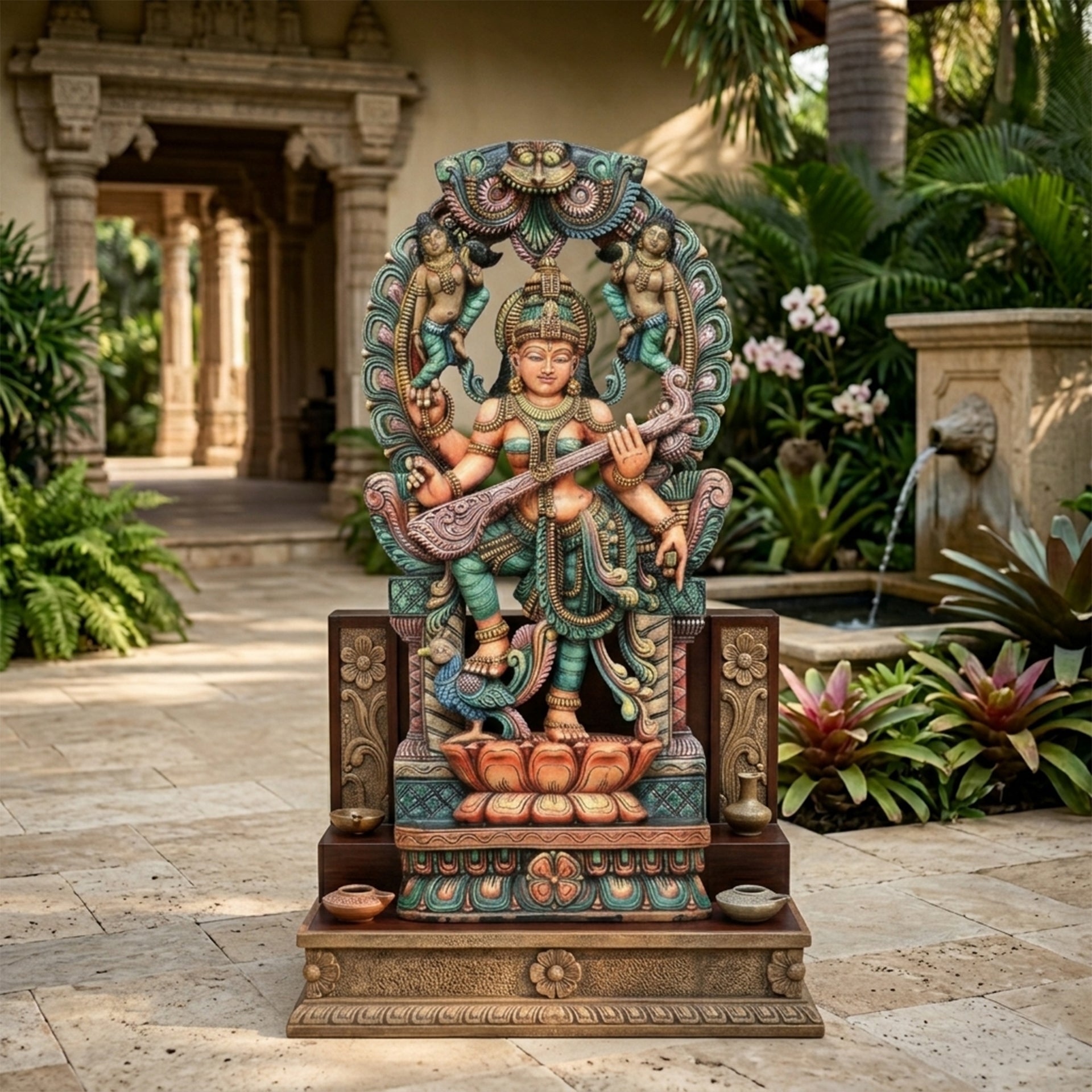 Wood sculpture Madhavamala - Saraswati