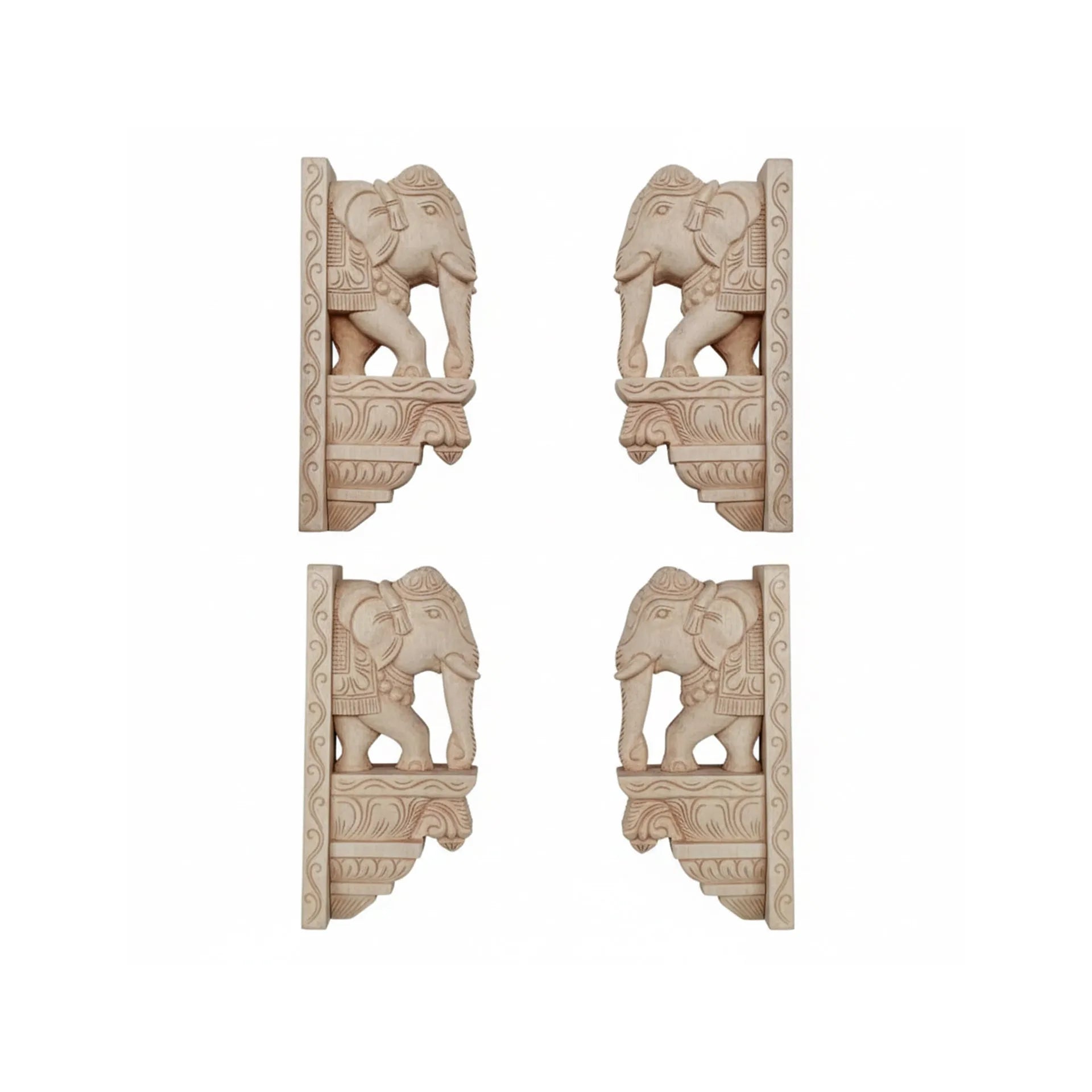 Wood sculpture Madhomala - Elephant brackets Set of Two