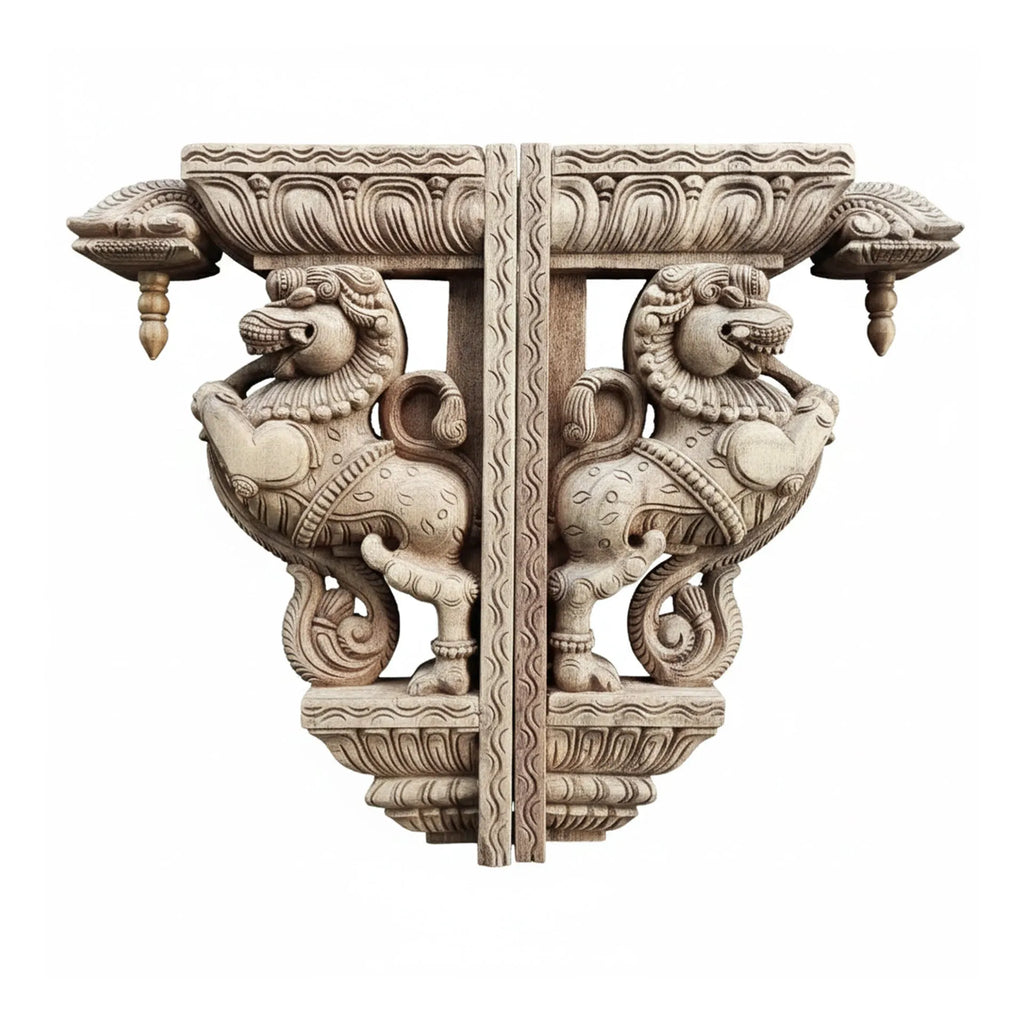 Wood sculpture Madhavamala - Yali (lion) bracket Set of Two