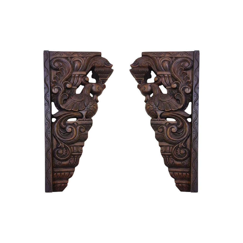 Wood sculpture Madhavamala - Swan Bracket Set of Two