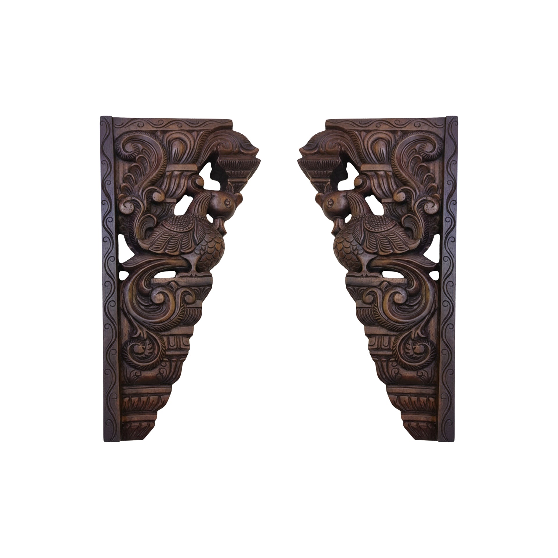 Wood sculpture Madhavamala - Swan Bracket Set of Two