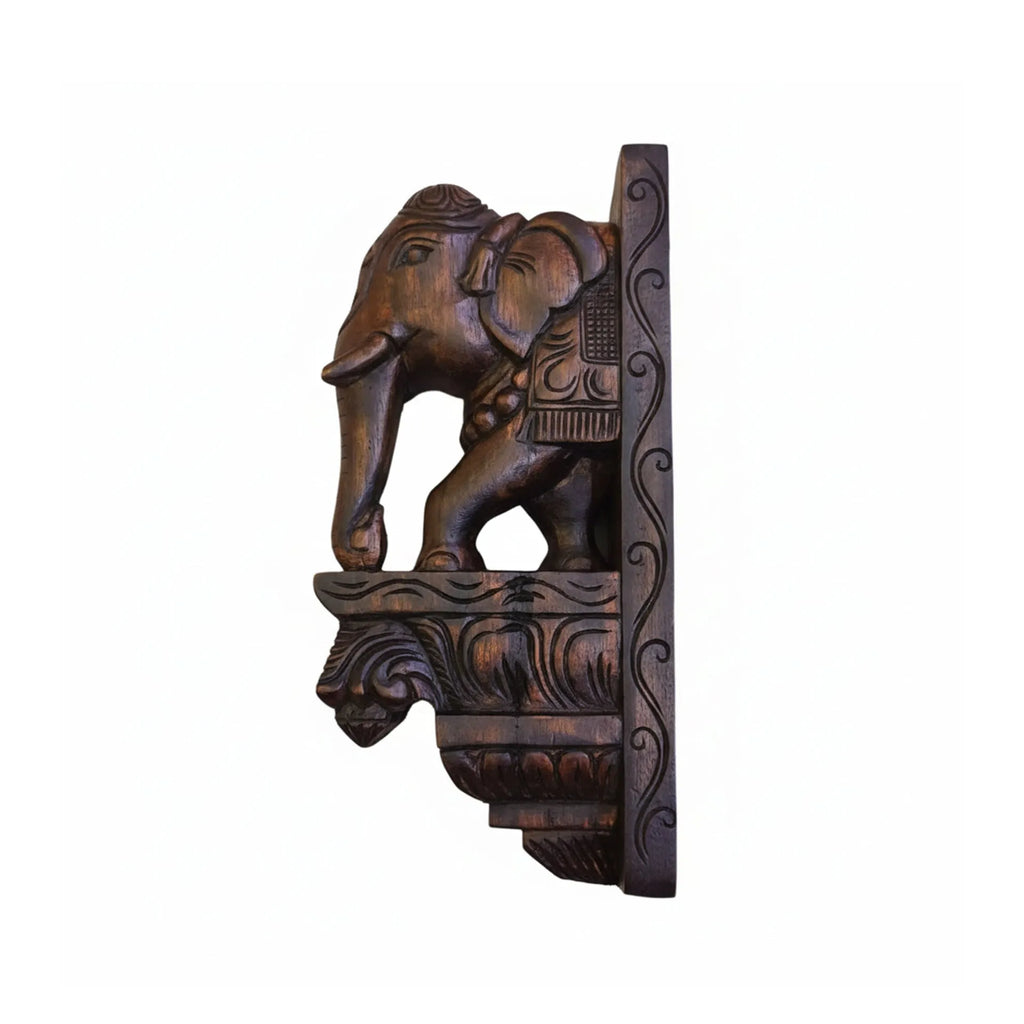 Wood sculpture Madhavamala - Elephant Bracket Single Piece