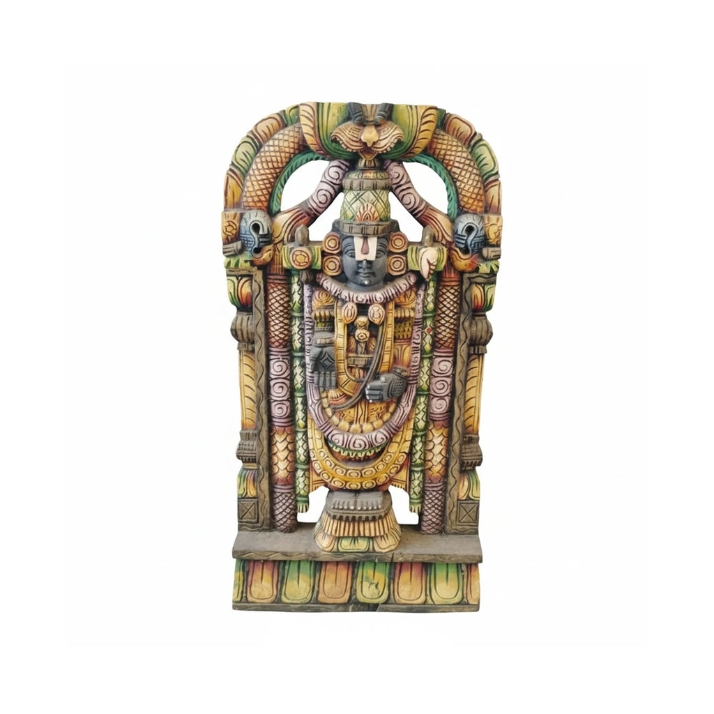 Wood sculpture Madhavamala - Tirupati Balaji - Multicolor Finish
