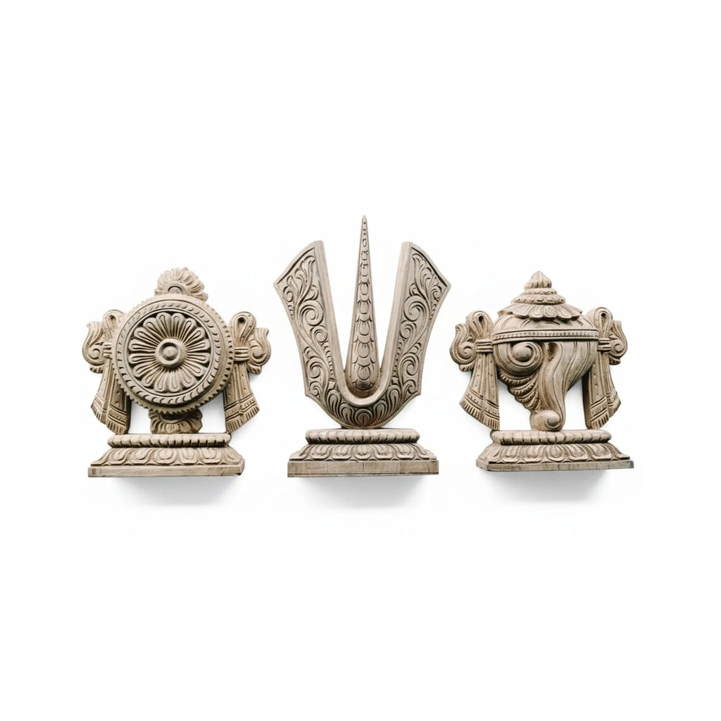 Wood sculpture Madhavamala - Shankh, Chakra and Tilak of Lord Balaji