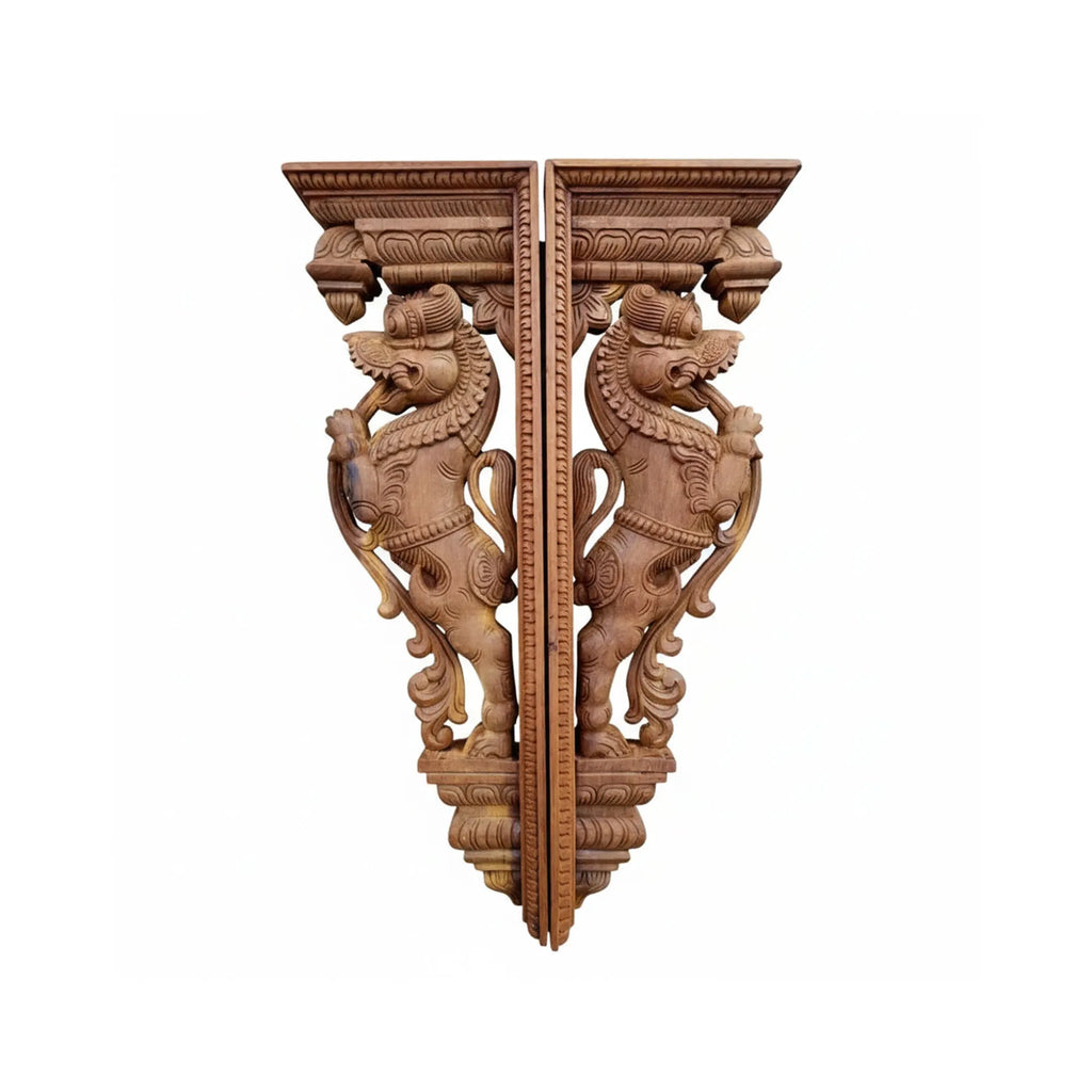 Wood sculpture Madhavamala - Yali Set of Two