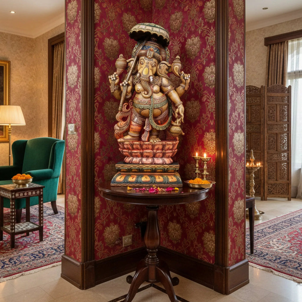 Wood sculpture Madhavamala - Ganesha with Umbrella