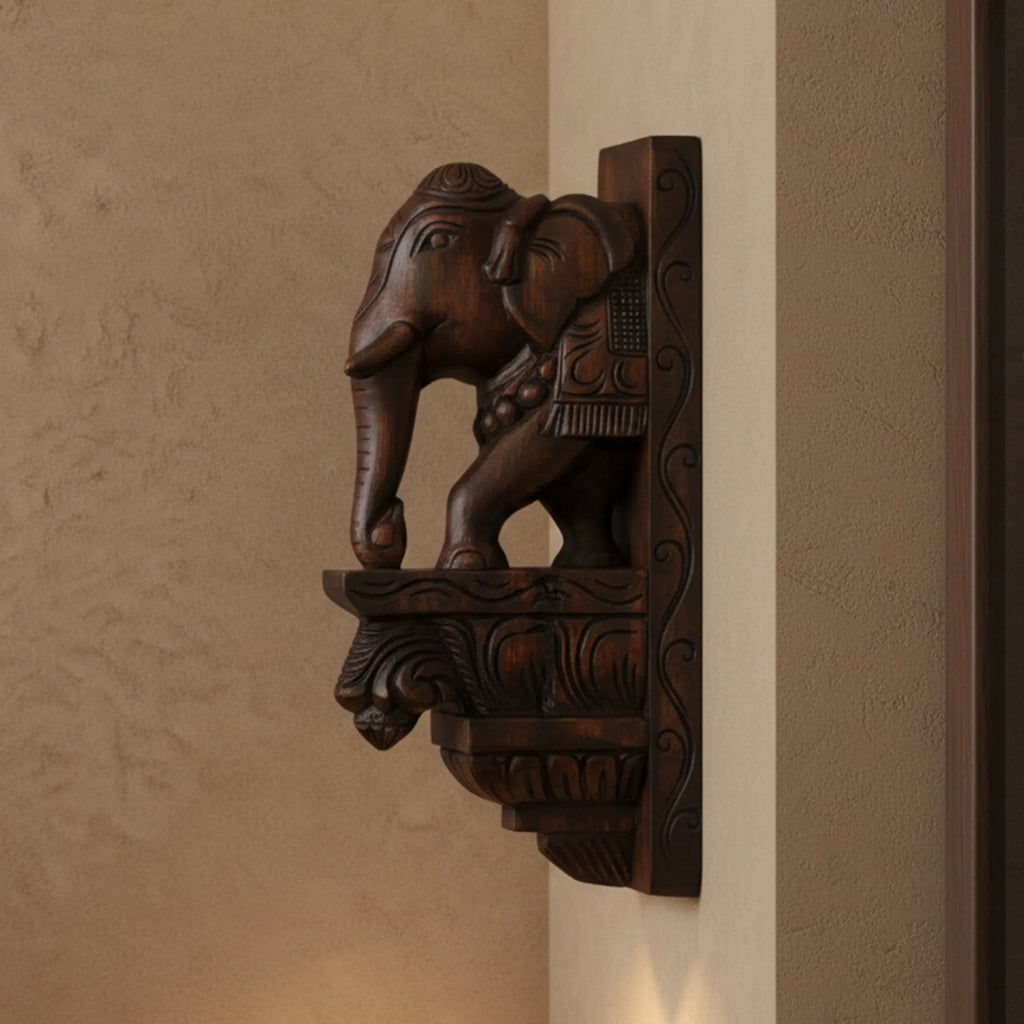 Wood sculpture Madhavamala - Elephant Bracket Single Piece