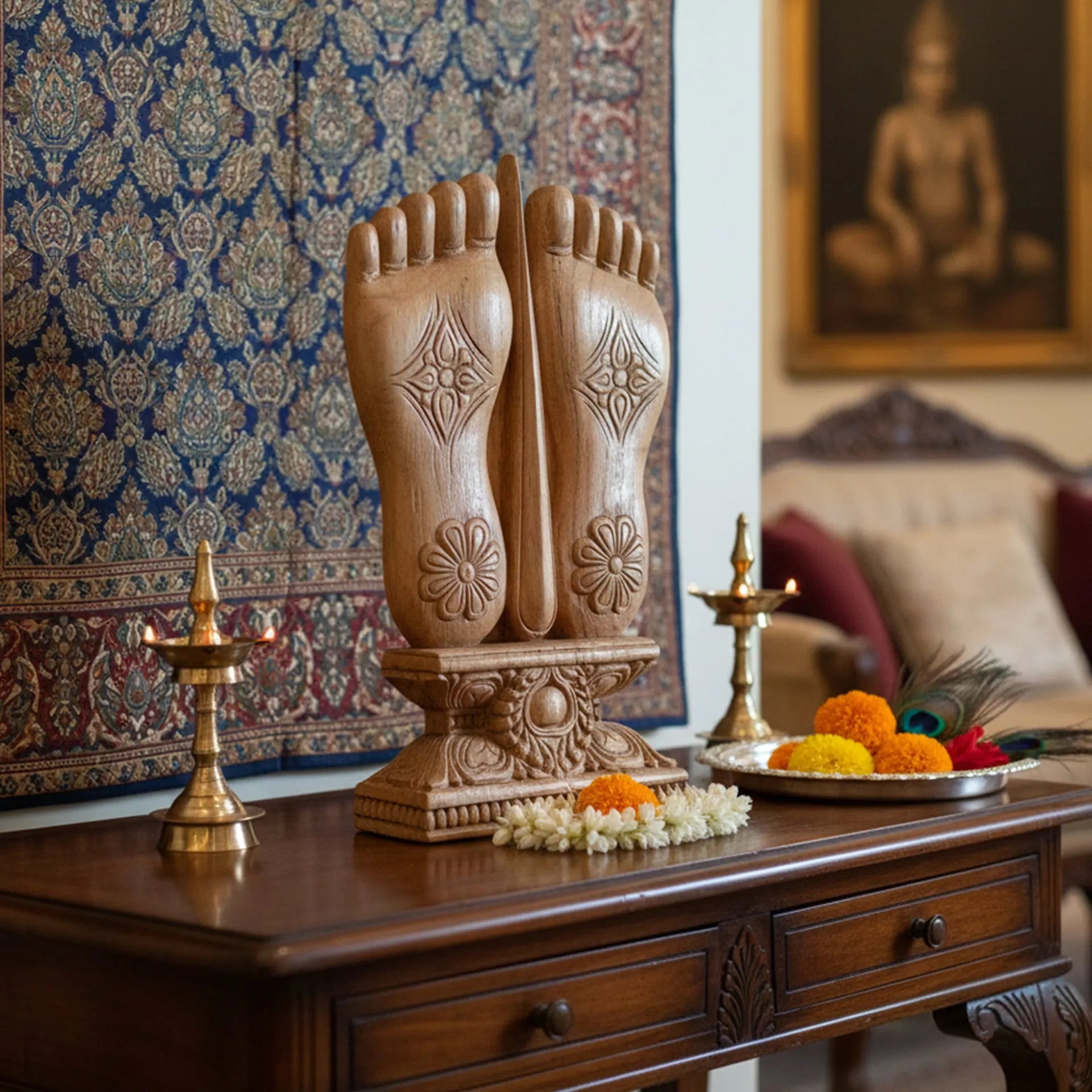 Wood sculpture Madhomala -  Lord Balaji’s Feet Panel