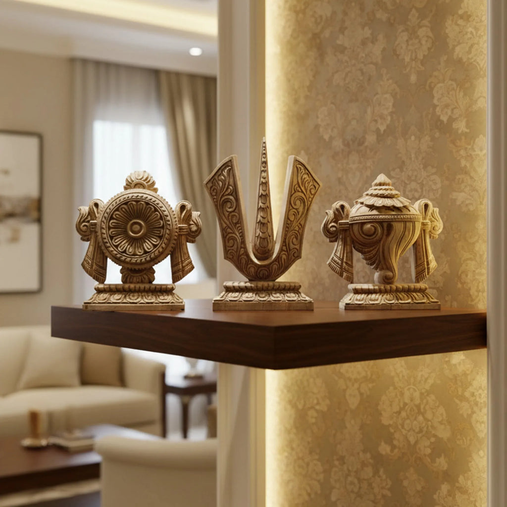 Wood sculpture Madhavamala - Shankh, Chakra and Tilak of Lord Balaji