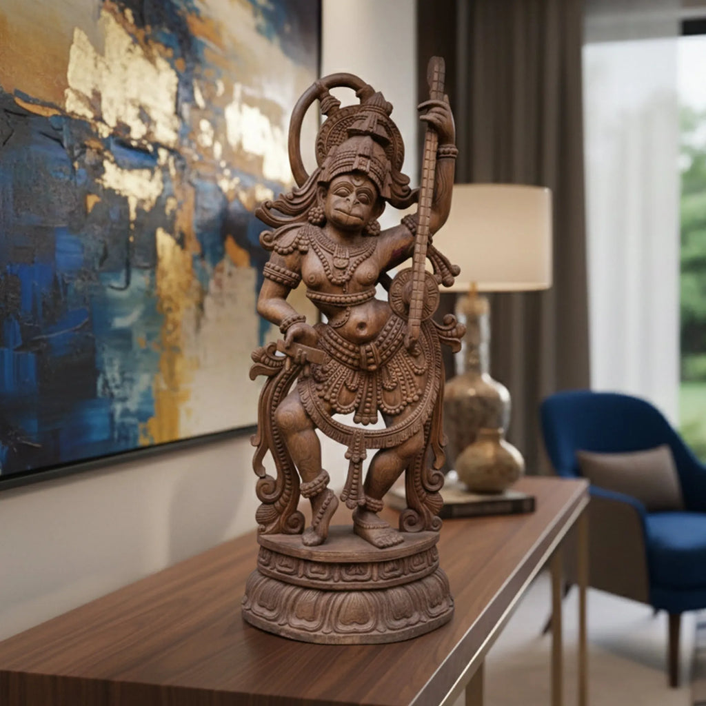 Wood sculpture Madhavamala - Hanuman Playing Music
