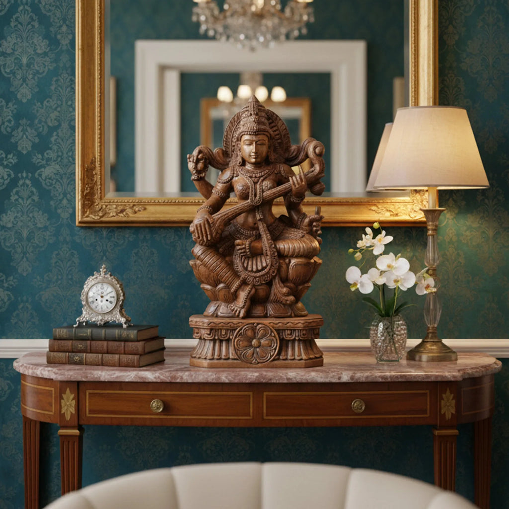 Wood sculpture Madhavamala - Saraswati