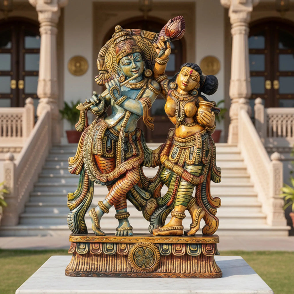 Wood sculpture Madhavamala - Radha Krishna