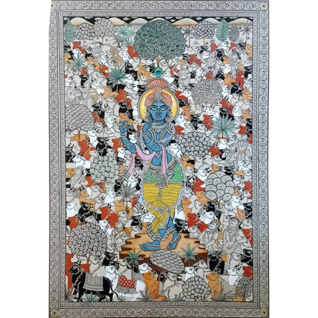Orissa Pattachitra - Krishna with cows