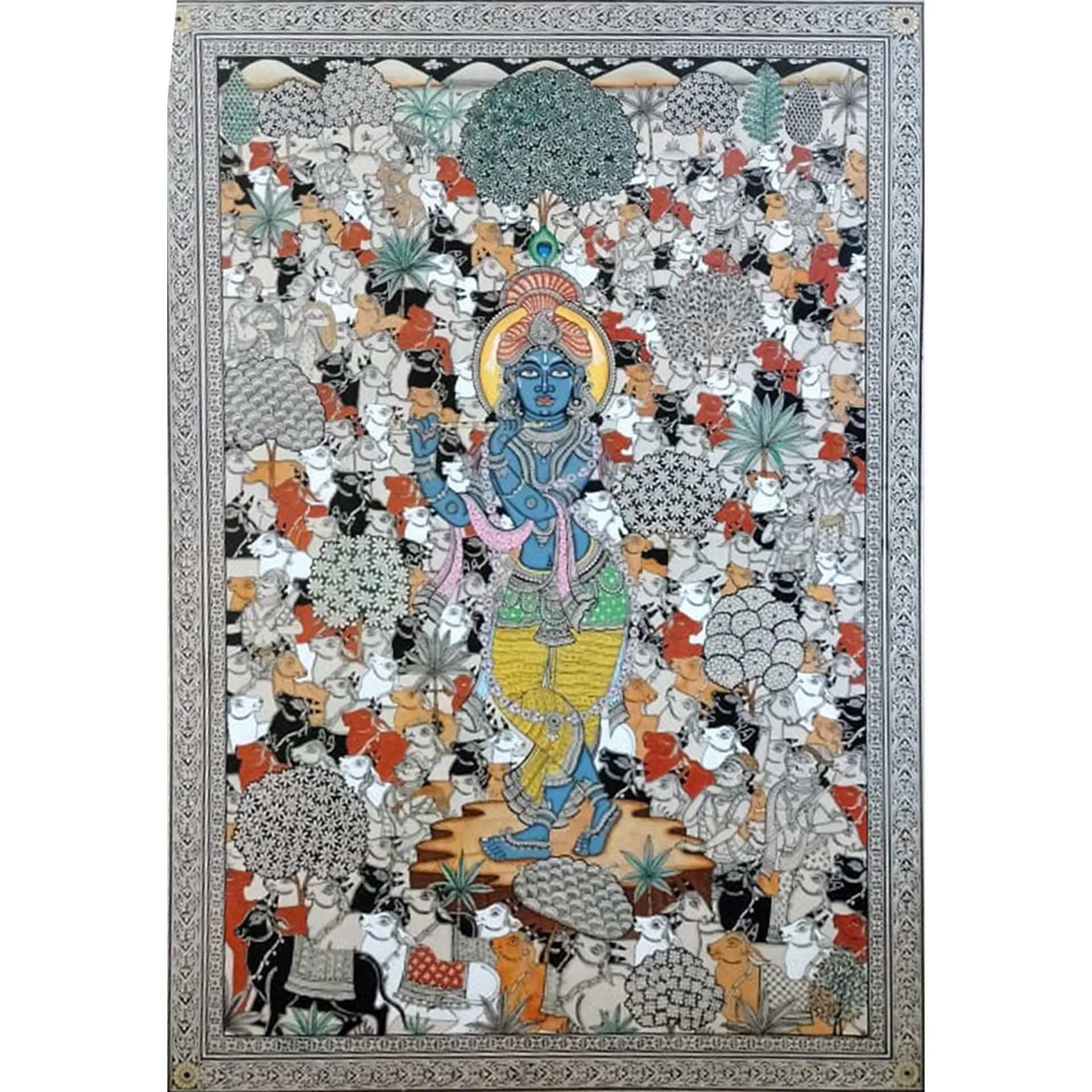 Orissa Pattachitra - Krishna with cows