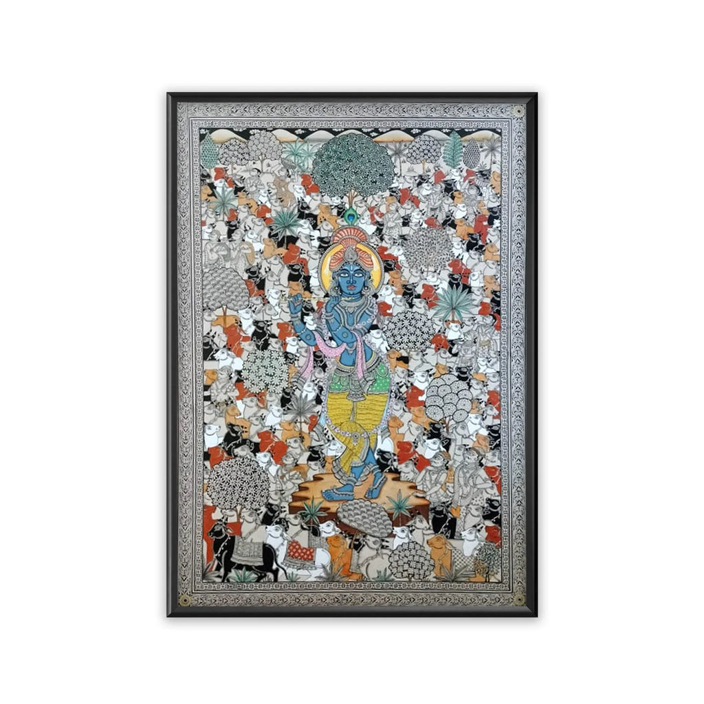 Orissa Pattachitra - Krishna with cows