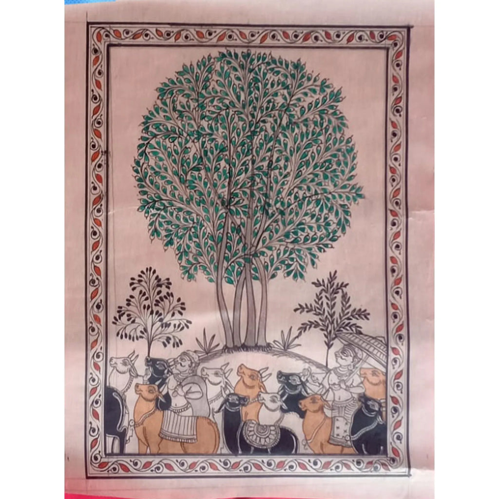Orissa Pattachitra - Tree of life with cow