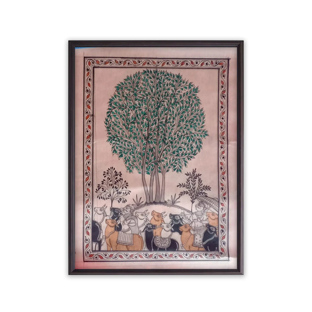 Orissa Pattachitra - Tree of life with cow